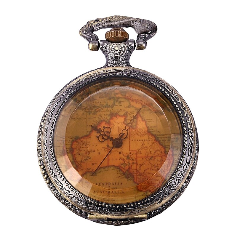 Australia Map Pocket Watch Analog Quartz Watch Bronze Chain Watch Unisex