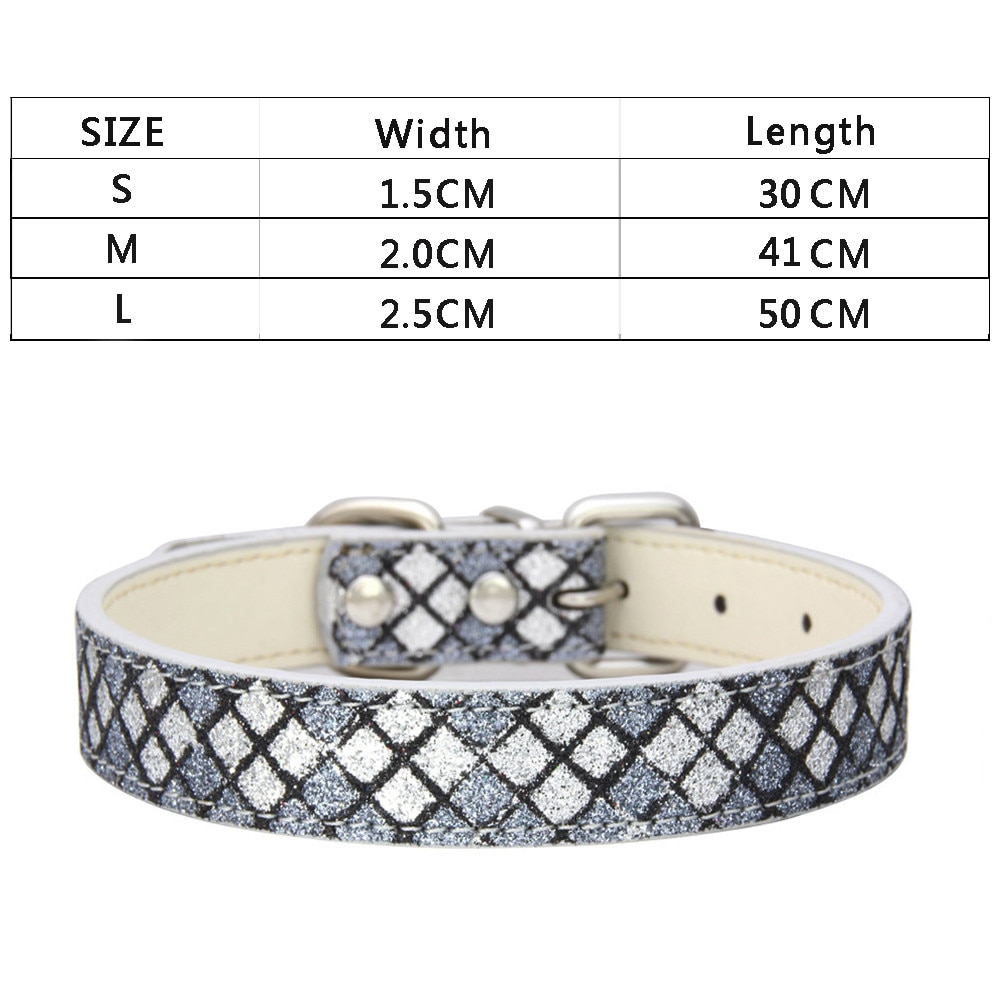Hundehalsbånd til små store hunde pu læder hundehalsbånd justerbart plaid rhinestone halsbånd til hunde tilbehør kæledyr produkter hvalp: Sort / L 2.5 x 50cm
