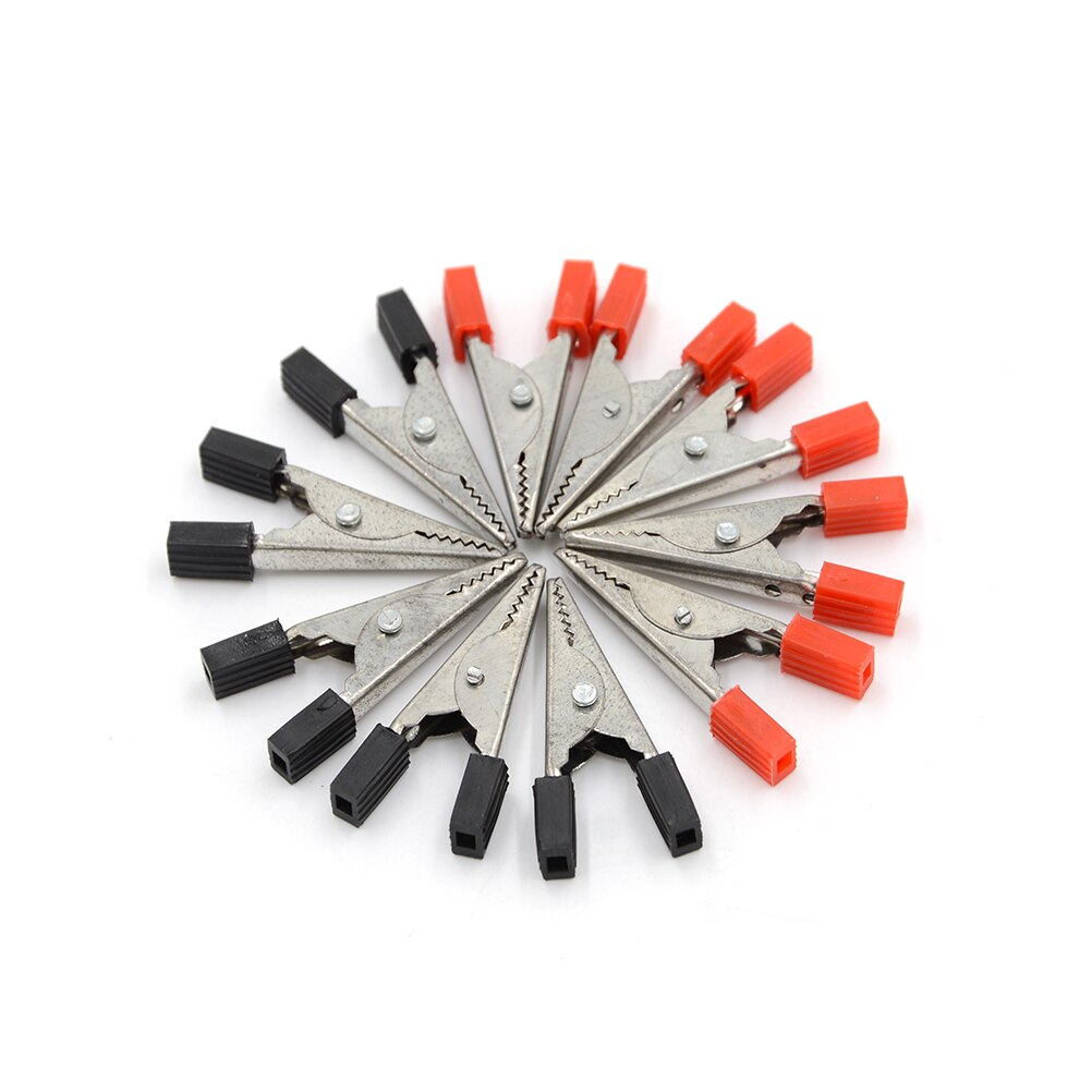10pcs/lot 32mm Insulated Crocodile Clips Plastic Handle Cable Lead Testing Metal Alligator Clips Clamps Red+ Black