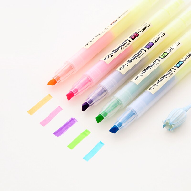 5 stk/parti lumina dobbelt highlighter tusch til papir kopi fax escolar canetas papirvarer kontormateriale skoleartikler 6701