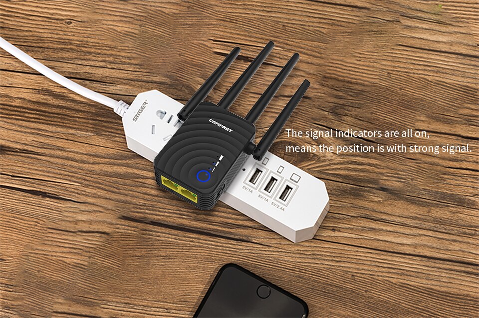 Comfast 1200 mbps draadloze wifi-extender wifi-repeater dualband 2.4 & 5.8 ghz 4 wi- kanaals antenne signaalversterker met groot bereik