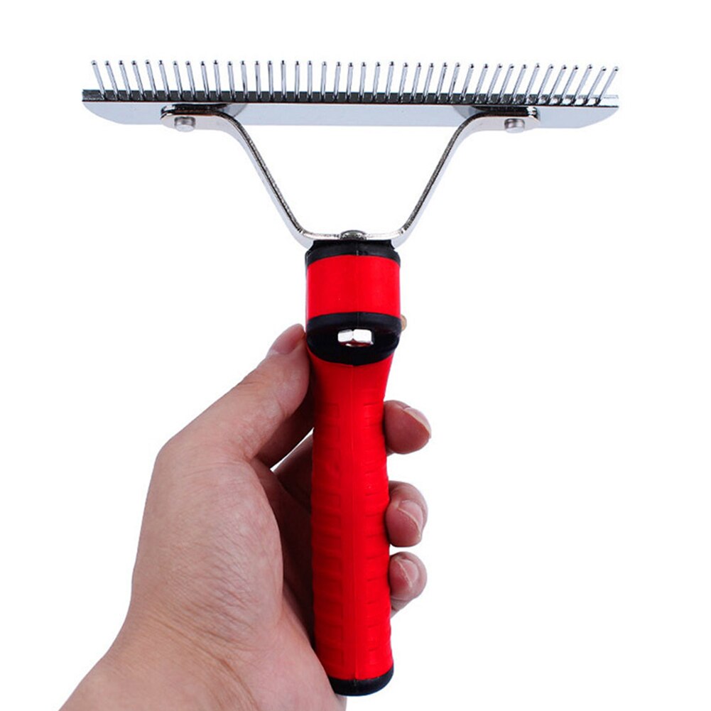 Long Tooth Undercoat Dog Rake Anti-Slip Rubber Handle Pet Grooming Rake Slicker Tool Heavy and Duty Steel Comb