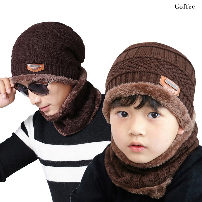 Nibesser effen gebreide mutsen, muts, sjaal plus fluwelen wintermuts, man, vrouw, warme, dikke muts, ski, zachte sjaals, muts, sjaalset: 2 stuks koffie