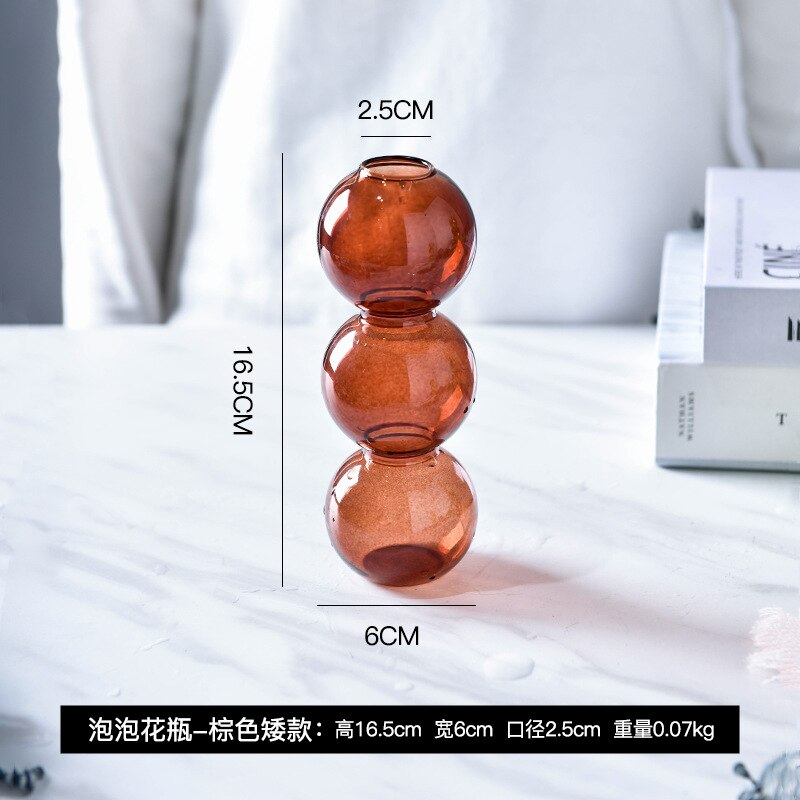 Kristallkula bubbla glas vas blomsterarrangemang hydroponics boll glas konst blomma ware heminredning blommig diy: 3 brun boll