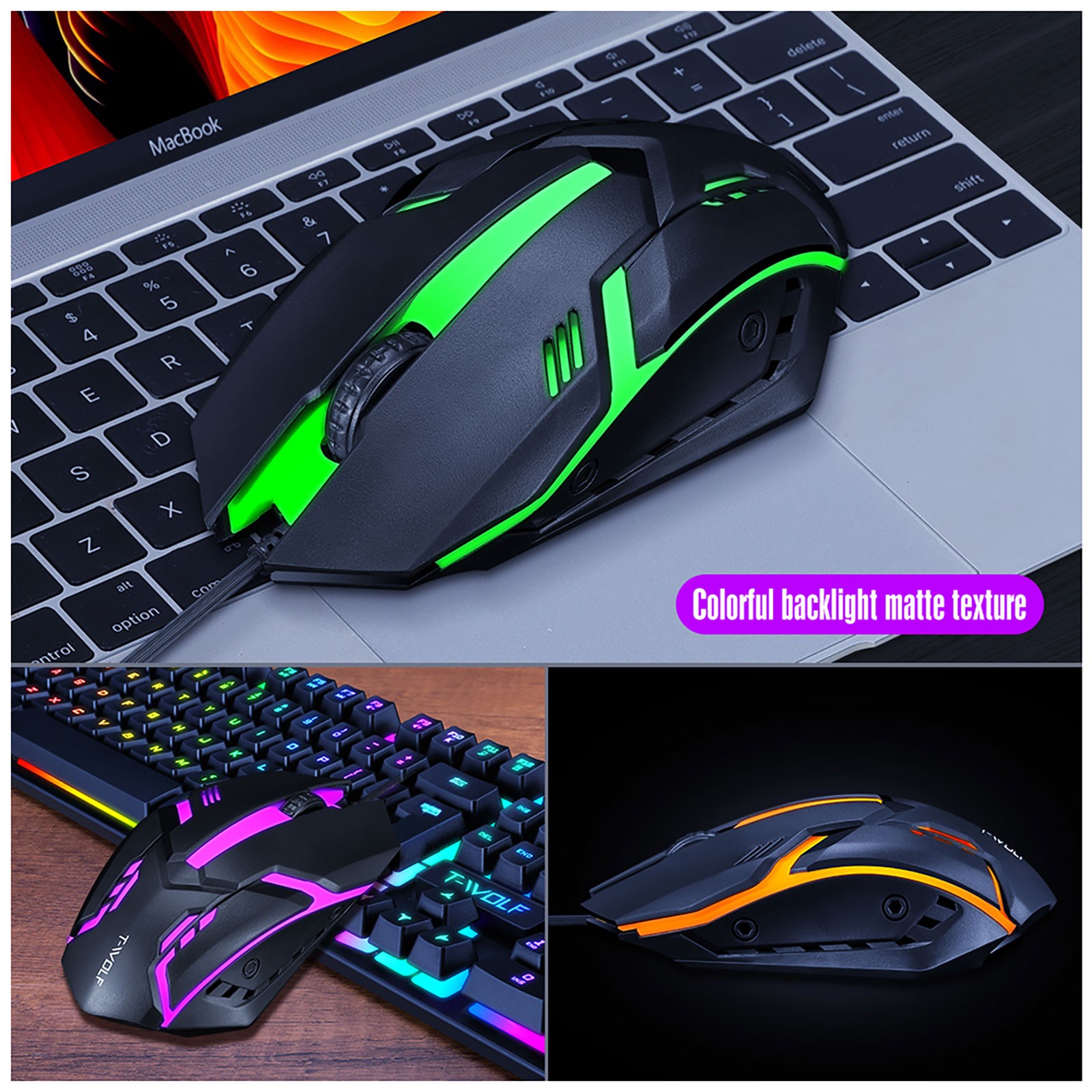 Tf200 Rainbow Backlit Usb Ergonomic Gaming Keyboard Mechanical Keyboard And Mouse Kit For Pc Gaming Keyboard Kit