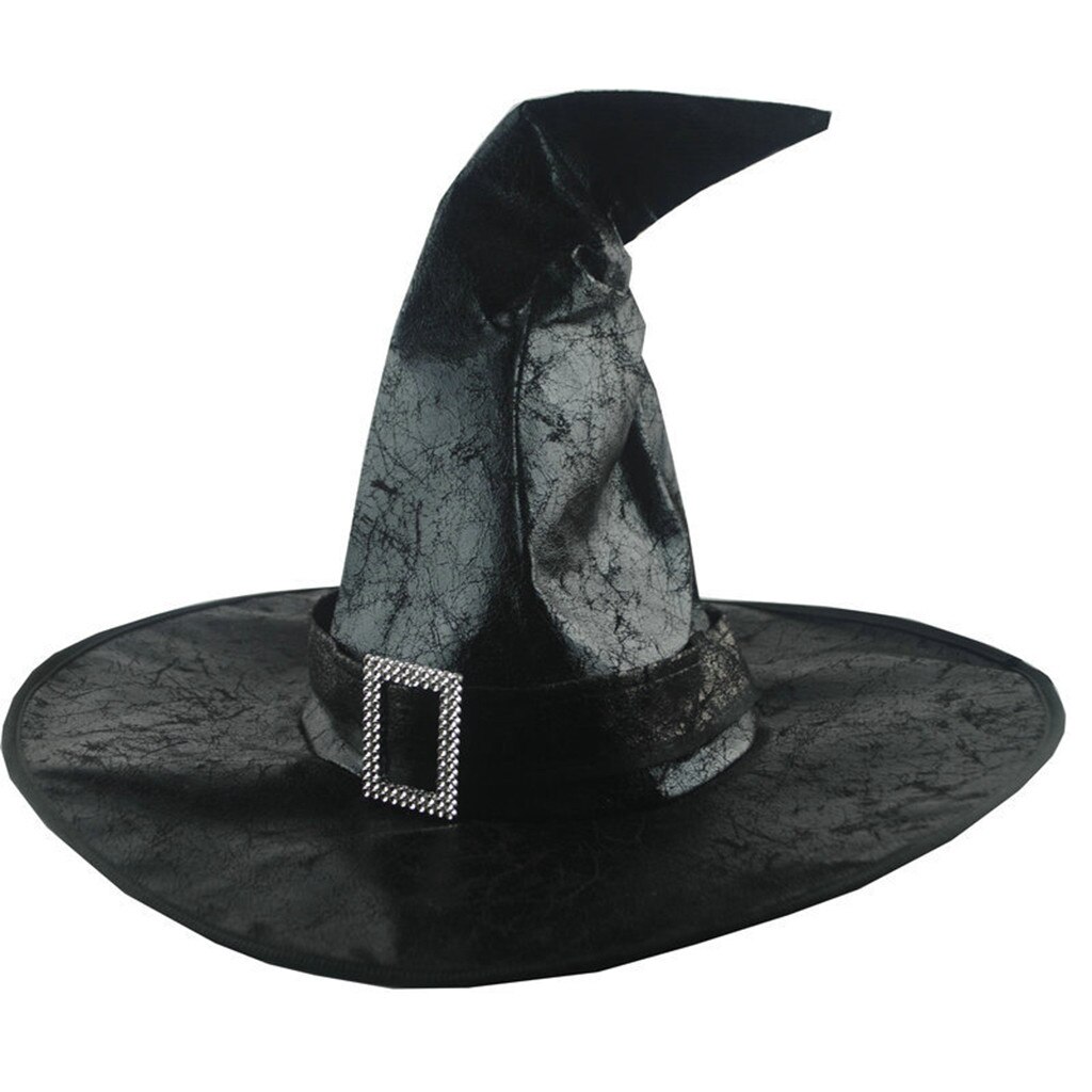 Halloween lue caps dame svart stor rynket heks lue tilbehør for fest rollespill cosplay horn cap: Svart