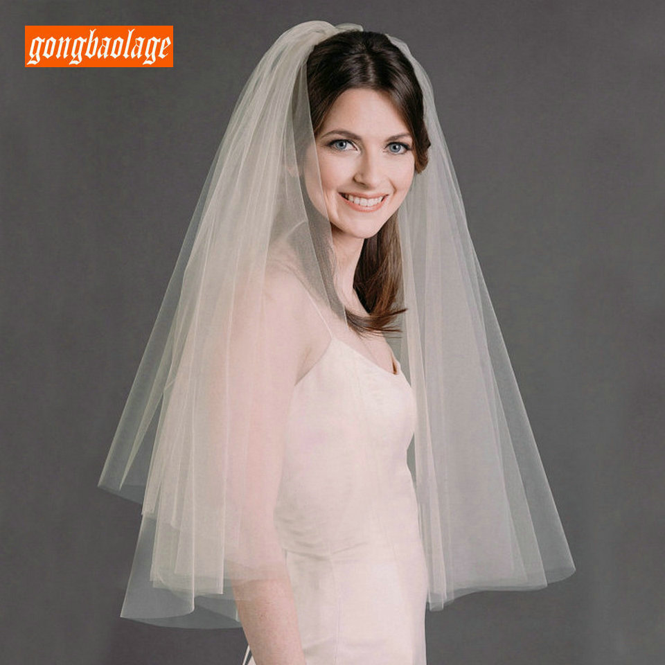 Velo corto nupcial blanco conciso de 75cm marfil velo de novia con peine para mujer 0,75 metros 2 capas accesorios de boda