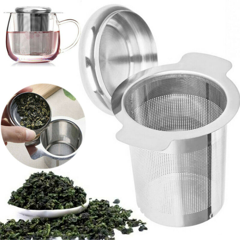 Stainless Steel Mesh Tea Infuser Metal Cup Strainer Loose Leaf Filter w/ Lid