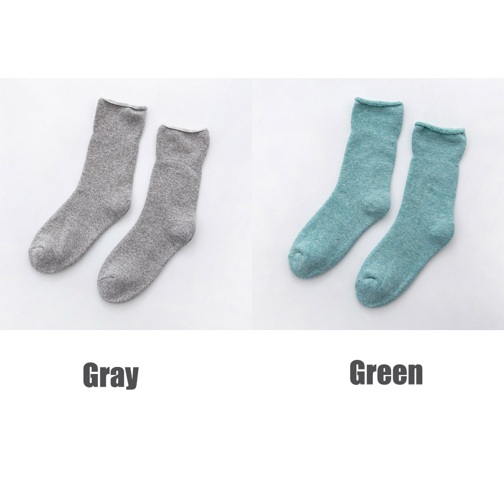 2 Paar Dikke Vrouwen Sokken Set Warme Katoen Sok Herfst Winter Effen Kleur Vrouwelijke Losse Mond Badstof Sokken Dames ademend: gray green