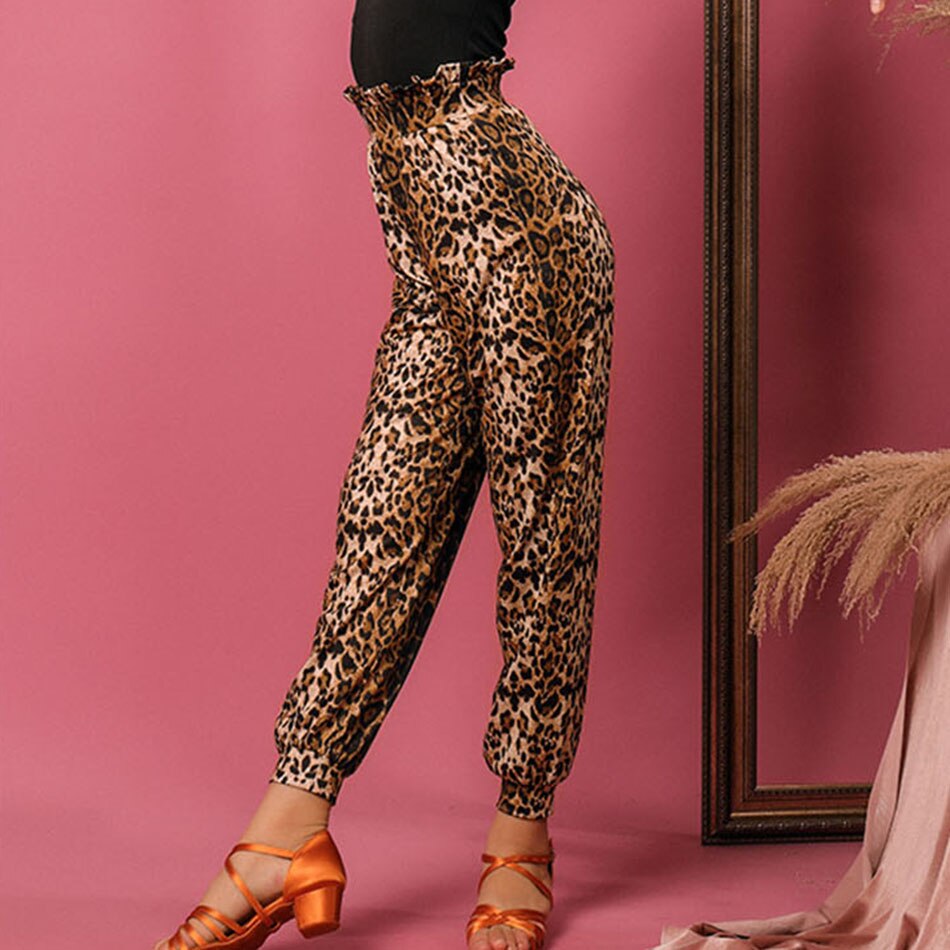 Leopard długi Design dzieci latynoskie spodnie do tańca dziewczyna łacińska taniec majtki praktyka Tango Chacha taniec wydajność L4021