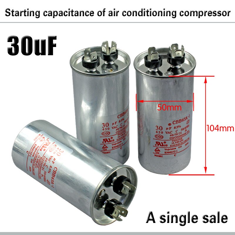 Kompressor klimaanlæg klimaanlæg kondensator 20/25/30/35/45/50 / 75uf /  cbb 65 start kondensator 450v: 30uf