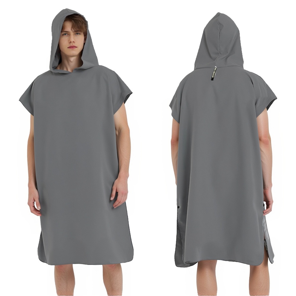 Strandtuch, Mikrofaser-Kapuzenhandtuch, schnell trocknend, Schwimmen, Reisen, Surfen, Sauna, Fitnessstudio, hochsaugfähig, leicht, Bademantel, Umhangwechsel: Grau