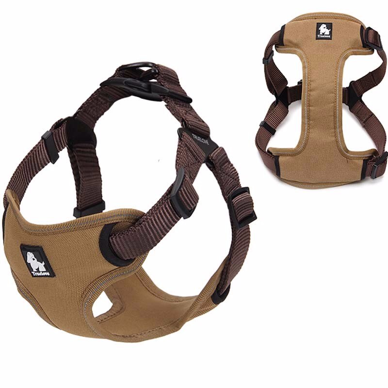 Truelove Verstelbare Hond Harnas Vest Veiligheid Nylon Geen Trekken Hond Harnas Gewatteerde Reflecterende voor Hond Ras Vest Wandelen Outdoor: brown / L   52-92cm