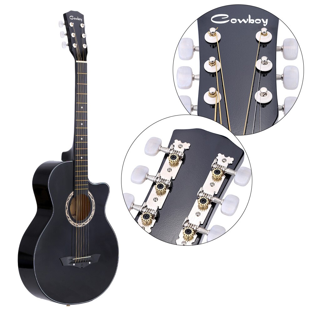 38" Guitar Guitarra 38 inches Acoustic Folk Guitar Basswood 6-String Guitar for Students Beginner Black Blue