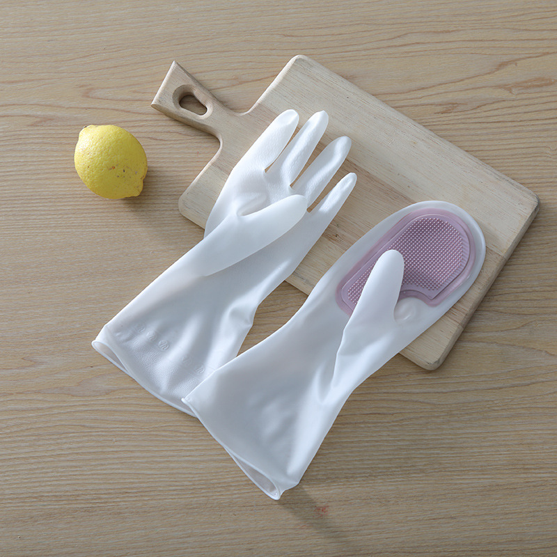 Household washing gloves brush plastic latex waterproof kitchen cleaning household washing gloves kitchen kitchen gloves: violet gloves