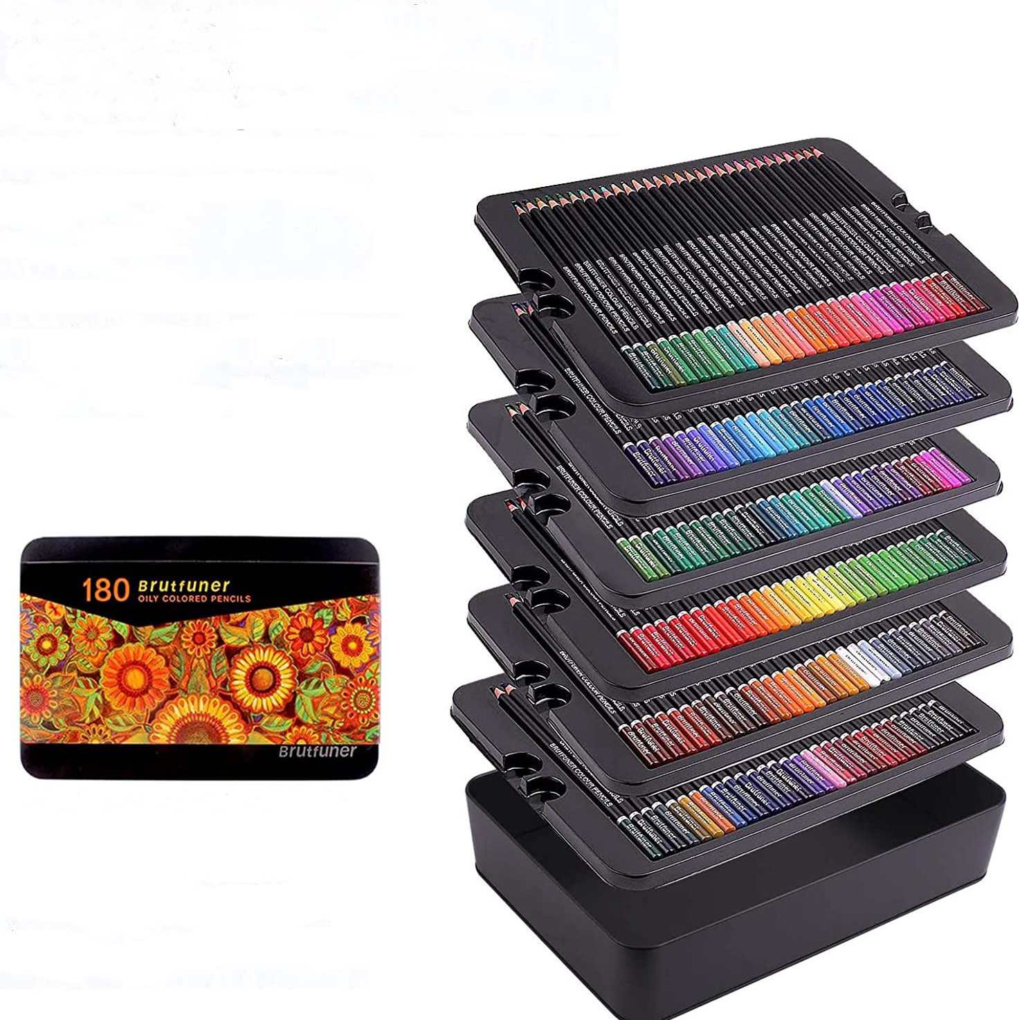 Zestaw kredek ołówkowych Brutfuner 120/180 kolorów, luksusowe metalowe pudełko, profesjonalne, wysokiej jakości, miękkie wkłady artystyczne, grubość 3.8MM.