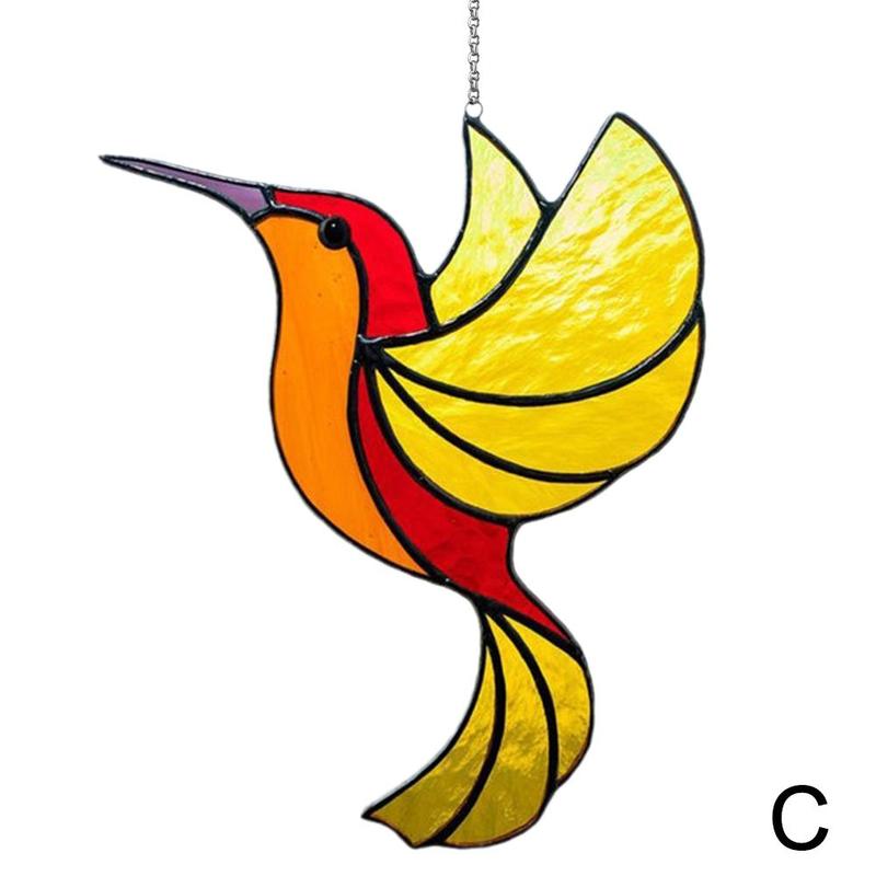 Alloy Ukrainian Stained Glass Hummingbird Collection Light Pendant Chakra Chandeliers Suncatcher Garden Ornament Crystal B5f3: Yellow