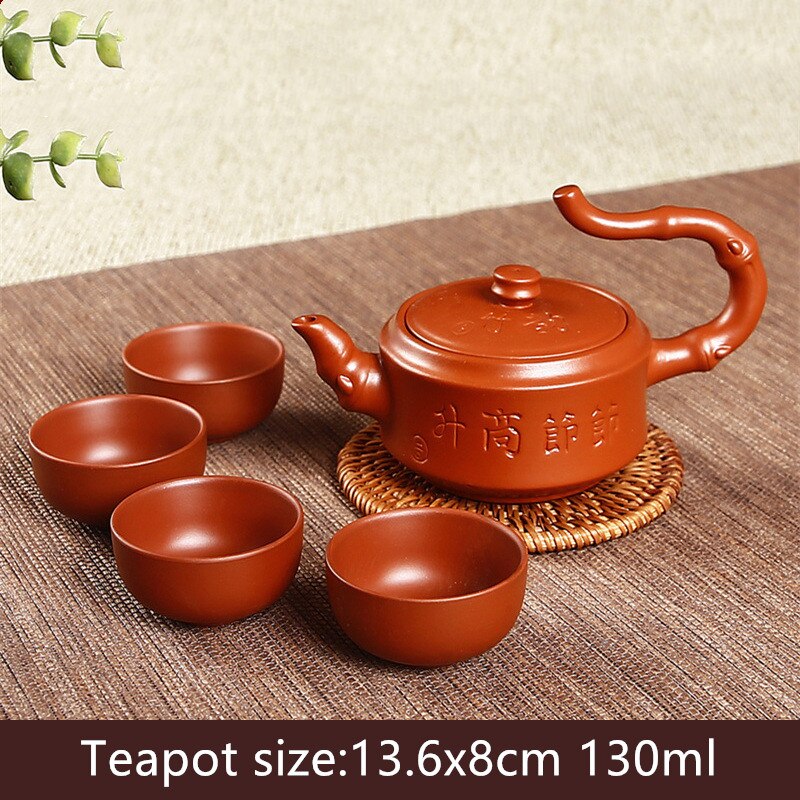 5 Stks/set Chinese Yixing Paarse Klei Thee Sets Xishi Theepot Handgemaakte Ketel Master Theekopjes Authentieke Huishoudelijke Theewaar Drinkware: O