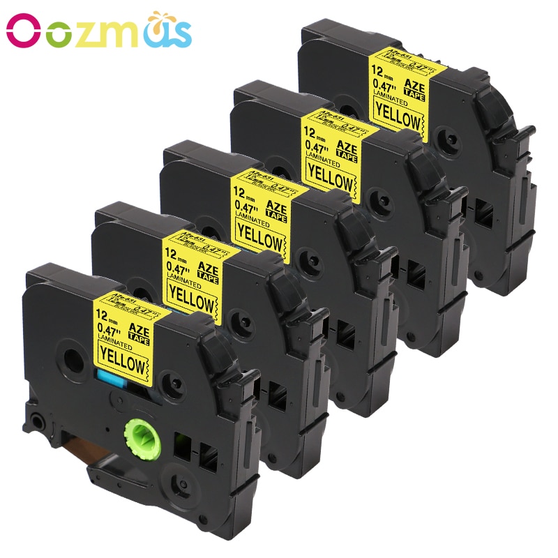 Oozmas 5- pack 12mm tze -631 compatibele brother p-touch zwart op geel gelamineerde labeltapes p-touch tz tze 631 tz tze 631 tz-631