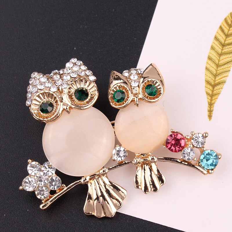 Romântico dois opala coruja broches mãe com crianças animais de cristal broches pinos feminino meninas aves roupas jóias broche fivelas
