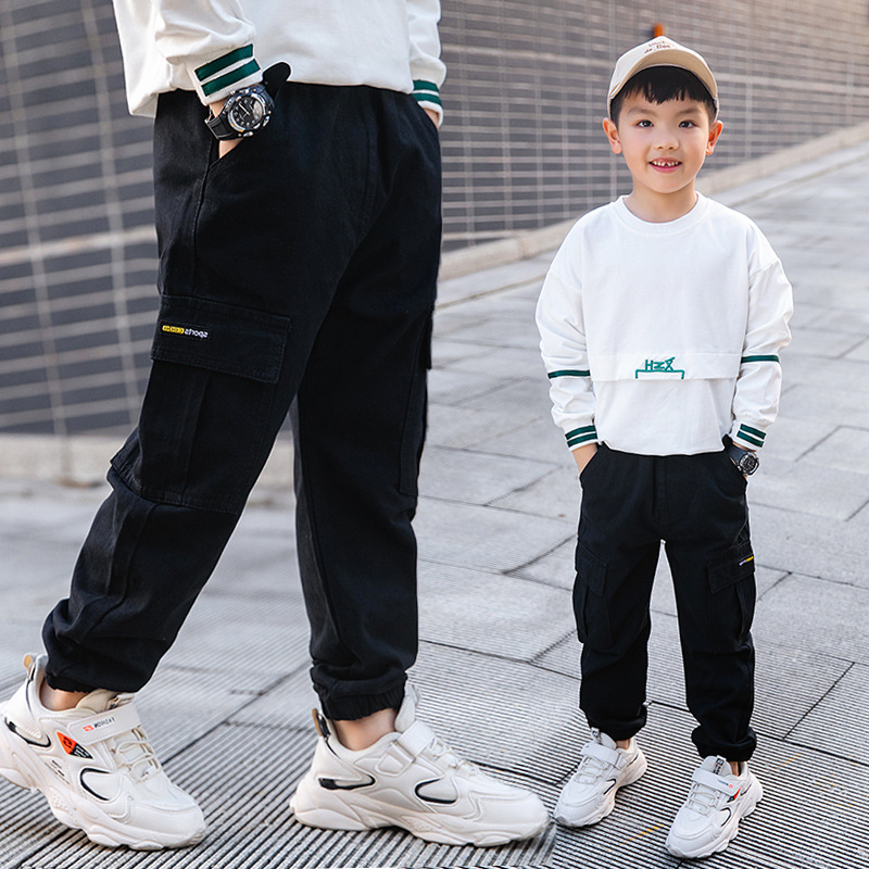 Pantalons Cargo pour garçons, vêtements décontractés, pour adolescents de 4, 6, 7, 8, 10, 12, 13, 14 ans, printemps et automne: black / 12