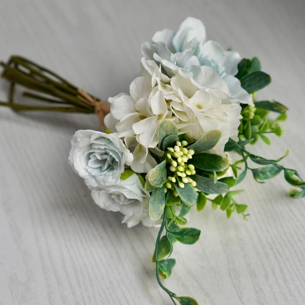 1pc kunstige blomster silke kamelia pæon mini bryllupsblomst buket hortensia til hjemmefest dekoration indendørs: Håndbundet blå
