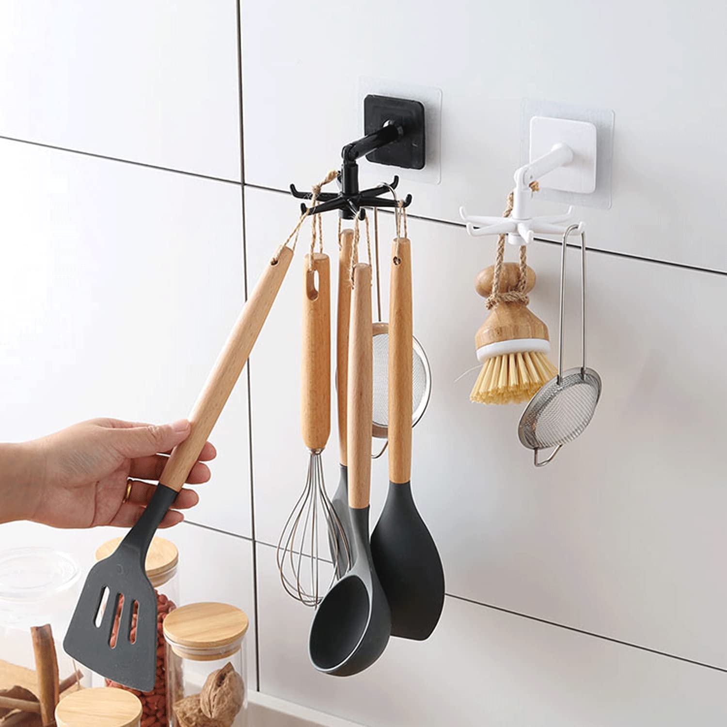 Keuken 360 Draaibare Opvouwbare Haak Multifunctionele Hanger Gatvrije Haak Badkamer Keuken Handdoek Lepel 6 Haak Gebruiksvoorwerp