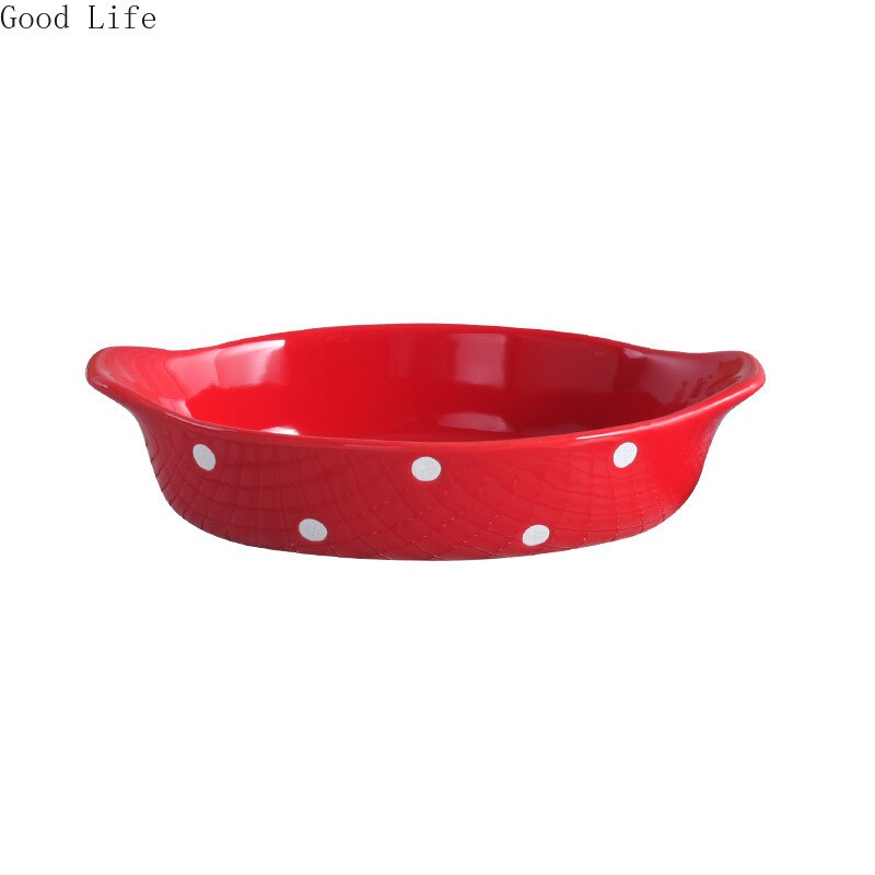 Polka Dot Cheese Baked Rice Plate Microwave Oven Ceramic Western Food Dish Kitchen Tableware Home Baking Bowls