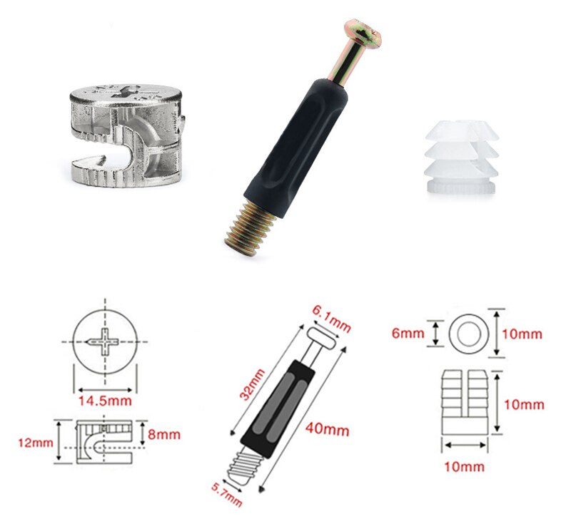 3 in 1 40mm Dowel Jig Screw Connector Kit Furniture Connecting Hardware Eccentric Wheel Nut Cam Lock Nut Woodworking Accessories