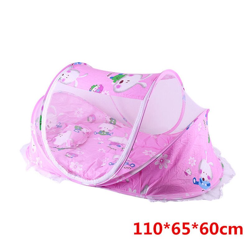 Imbaby Baby Klamboe Baby Beddengoed Wieg Netting Vouwen Kindje Muskietennetten Bed Netto Wattenschijfje Katoen Kussen Drie-stuk: Rabbit pink