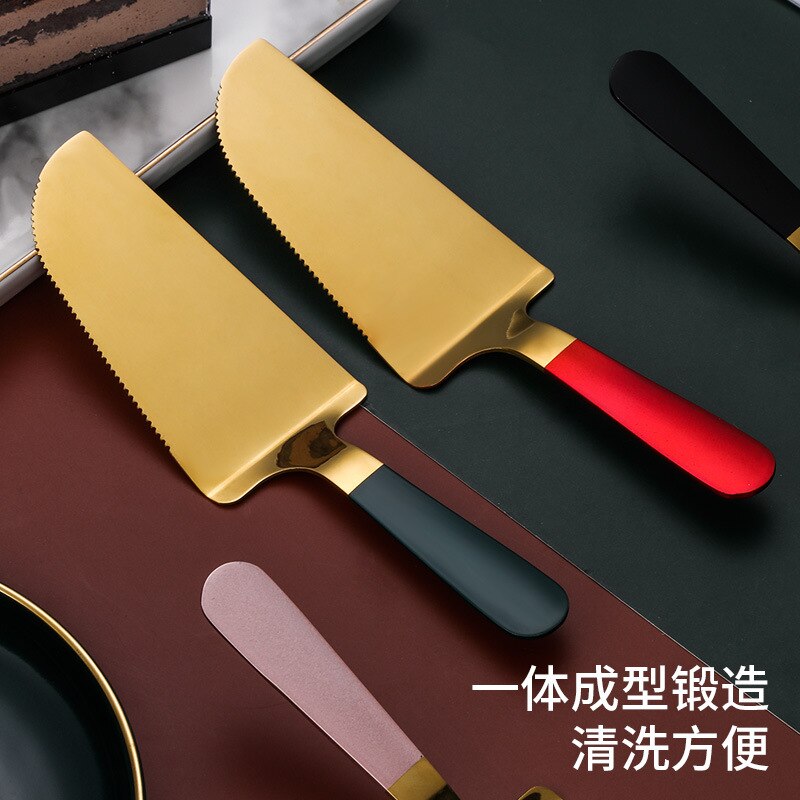 1 piece Colorful Stainless Steel Serrated Edge Cake Server Blade Cutter Pie Pizza Shovel Cake Spatula Baking Tool