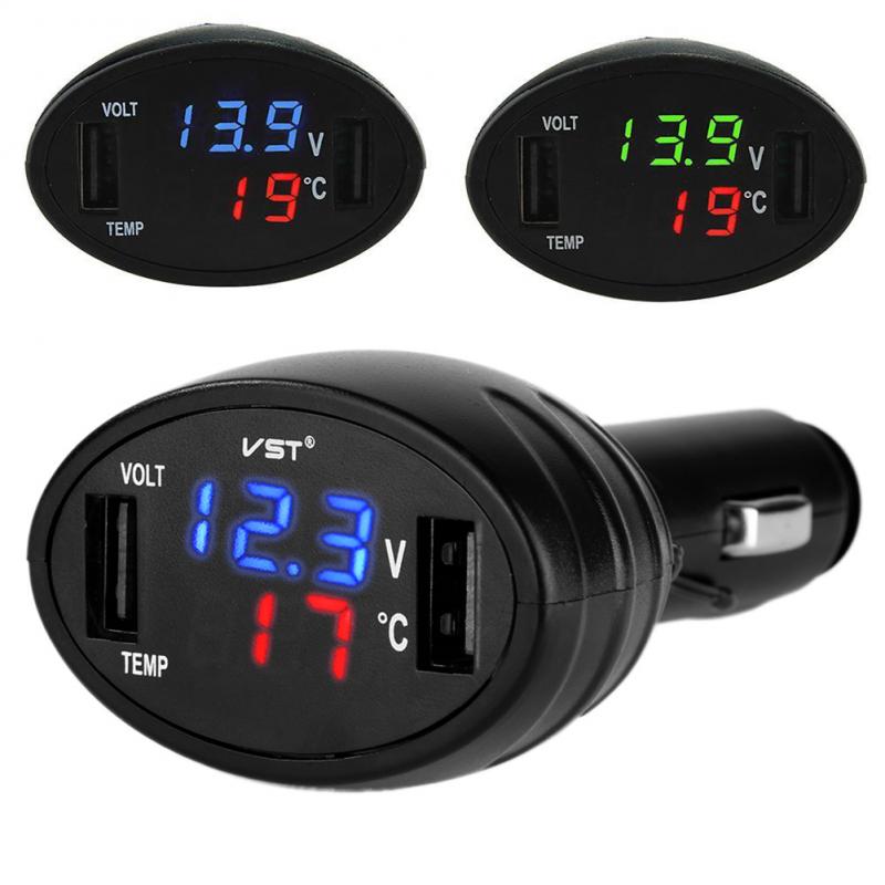12V/24V Digital Meter Monitor 3 in 1 LED USB Auto Ladegerät Voltmeter Thermometer Auto Batterie Monitor LCD Digital Dual Display