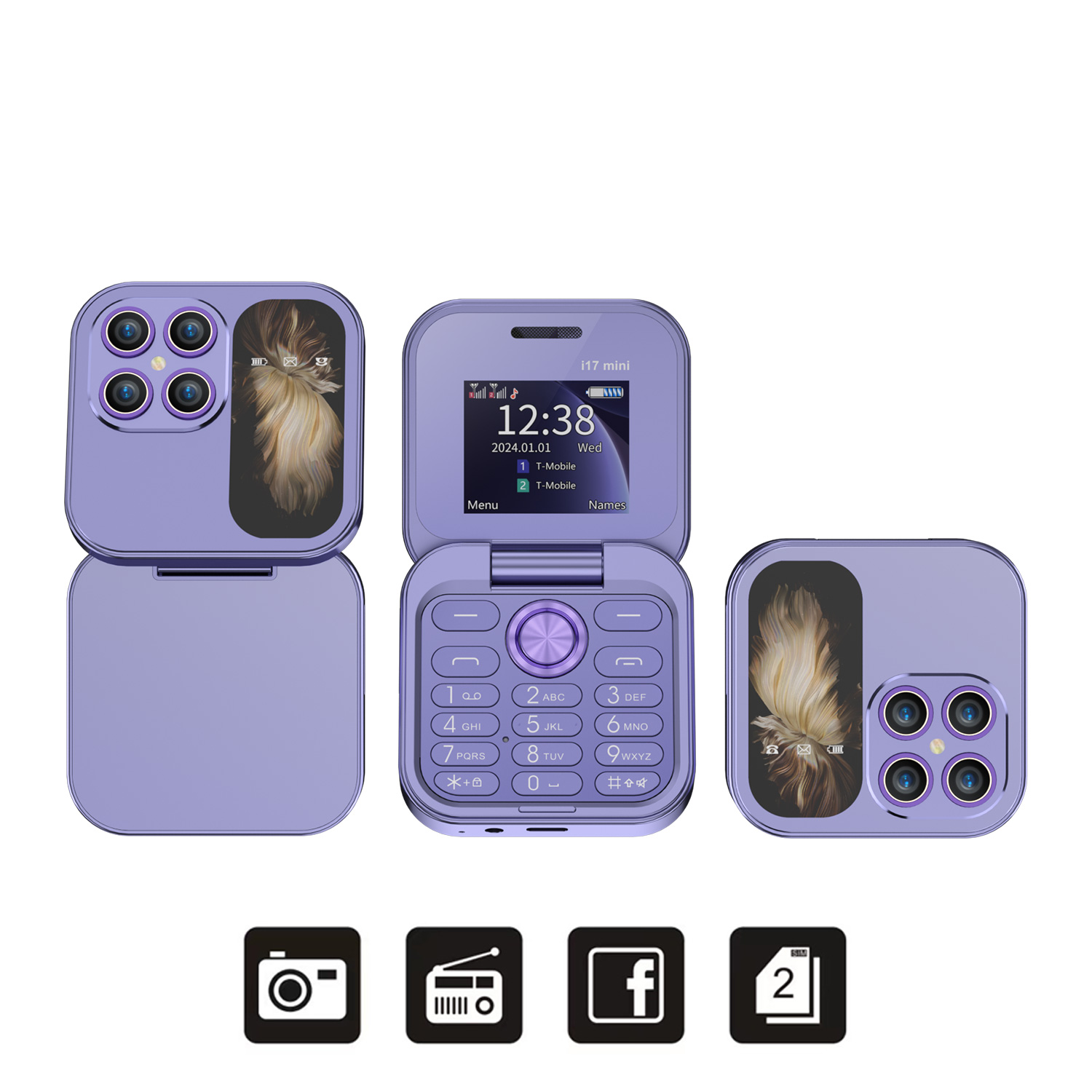 SERVO i17 Mini kippen praktisch 2G Netzwerk 1,77 Zoll Bildschirm Dual SIM Taschenlampe Geschwindigkeit wählen FM Radio Kleine faltbare Telefon: Grau