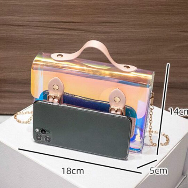 Ladies Shoulder Bag Double Buckle Sequined PVC Jelly Crossbody Square Bag Trendy Shoulder Diagonal Female Bag Summer Autumn