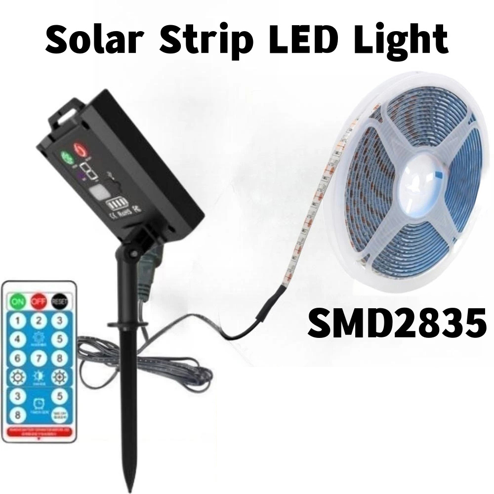 5 V Solar-LED-Streifen, Fernbedienung, 2835, 60 LEDs, flexible Bandbeleuchtung, wasserdicht, warmweiß, 0,5 m, 1 m, 2 m, 5 m, Gartendekoration: YELLOW / Blau