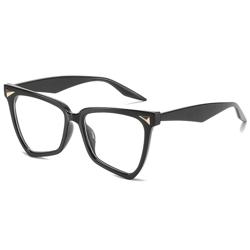 Então & ei moda olho de gato irregular mulher anti-blu-ray eyewear vintage rebite decoração lente clara óculos armação de computador: Black