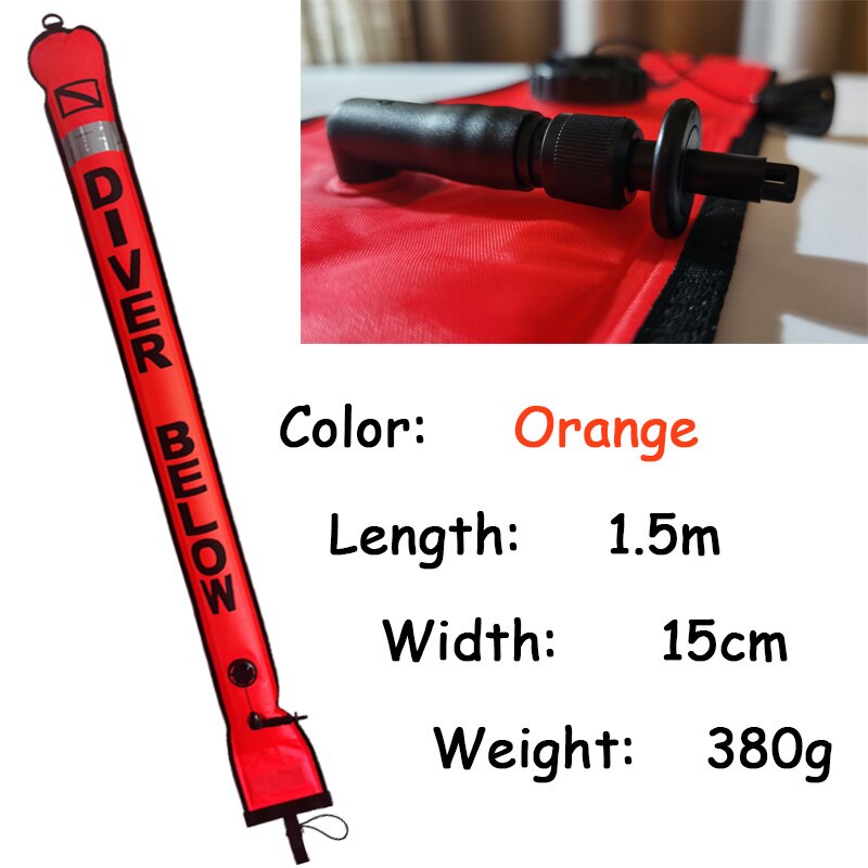 DIVING SMB 1.2m 1.5m 1.8m Buoy Colorful Visibility Safety Inflatable Scuba Diving SMB Surface Signal Marker Buoy Accessory: 1.5m Orange