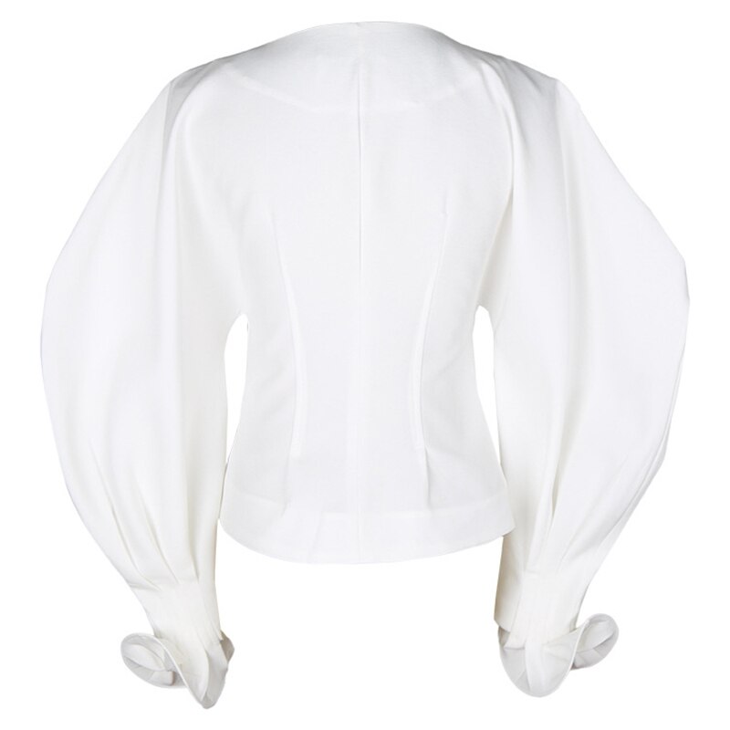 Chiquever branco minimalista blusa para mulher decote em v lanterna manga longa fino elegante blusas casuais femininas roupas de moda outono