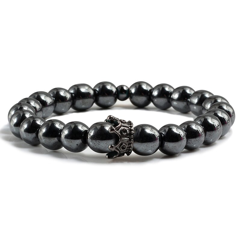 Heiße Neue Charme Krone Männer Armreifen Natürliche Stein Weiß Porzellan Perlen Armbänder Hand Zubehör Für Frauen Elastische Seil Hand Kette: Magie Pistole Schwarz2
