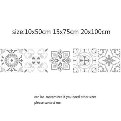light Grey Retro Pattern Tile Stickers PVC Bathroom Kitchen Wall Sticker Home Decor TV Sofa Wall Art Mural Waterproof: 1 / 20x100cm