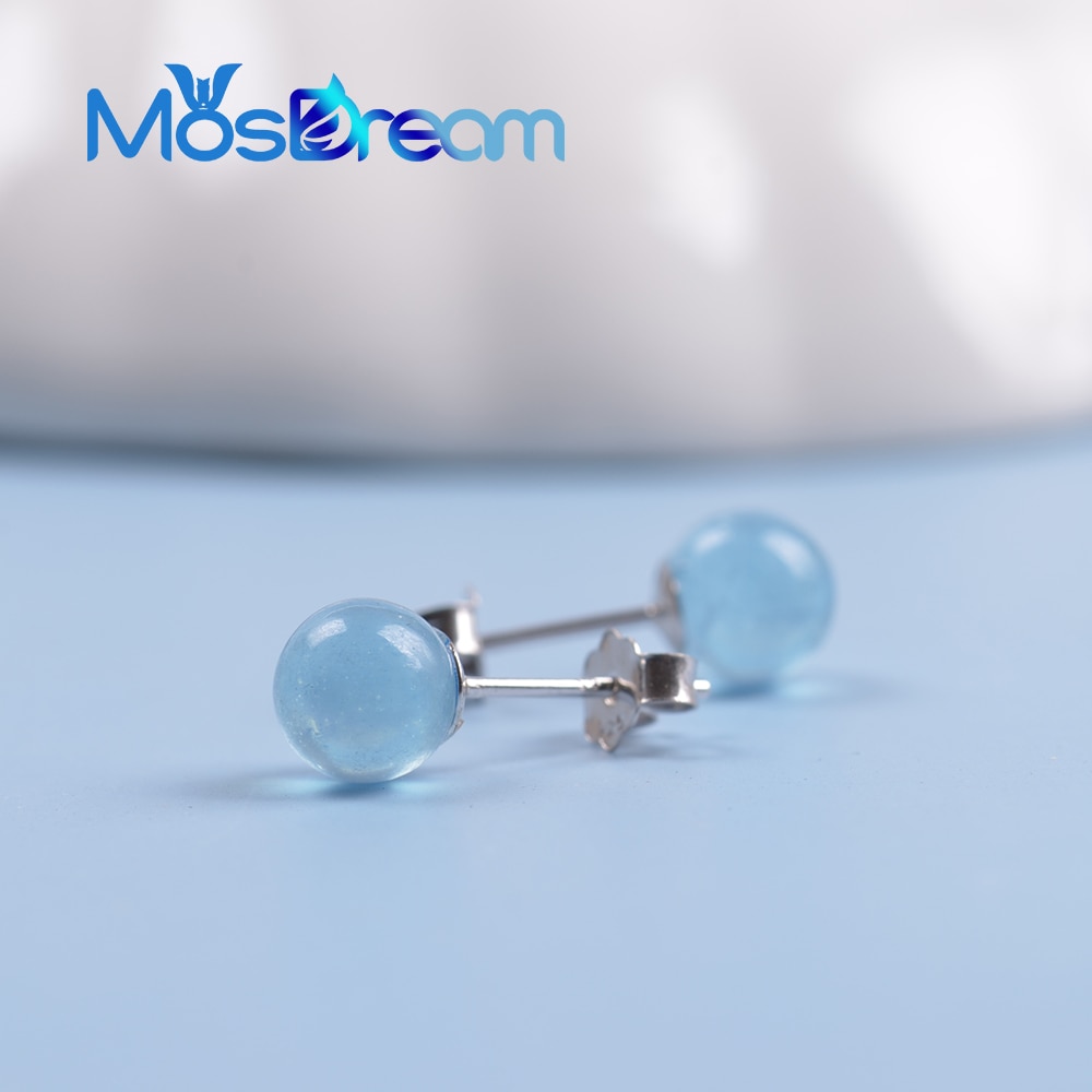 ITSMOS orecchini acquamarina Stud s925 argento pietra preziosa naturale rotonda orecchini blu gioielli per donna regalo classico per feste