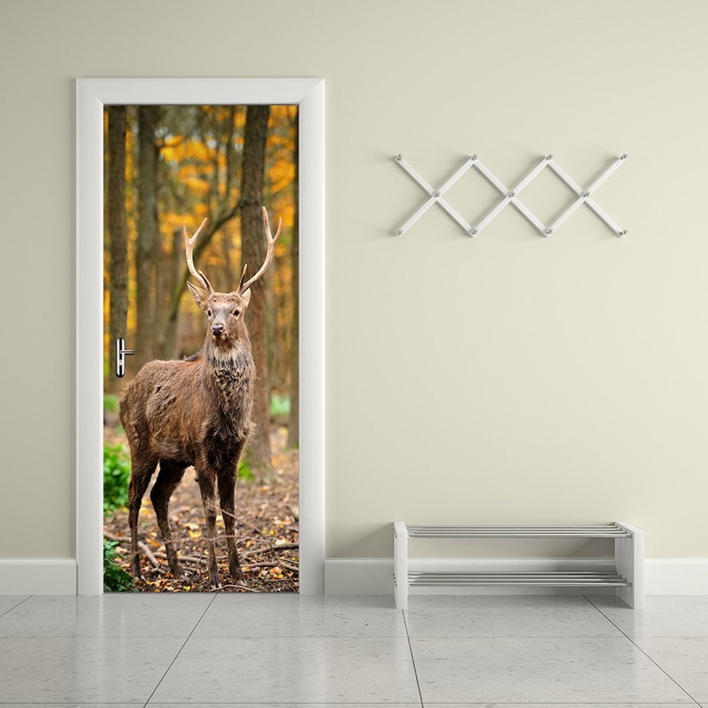 Deer In The Forest Door Stickers Decal Wall Stickers Home Decorations PVC Wallpaper for living room Waterproof