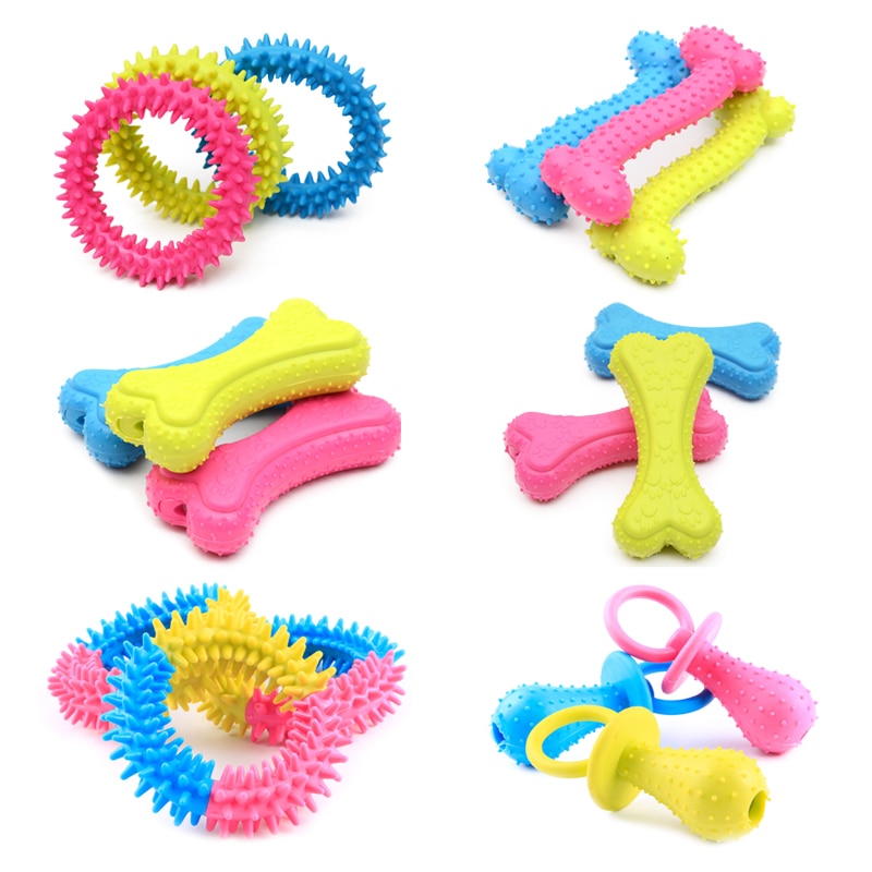 1Pc Slip Bite Rubber Speelgoed Voor Kleine Hond Schone Tanden Training Honden Chew Toy Willekeurige Kleur