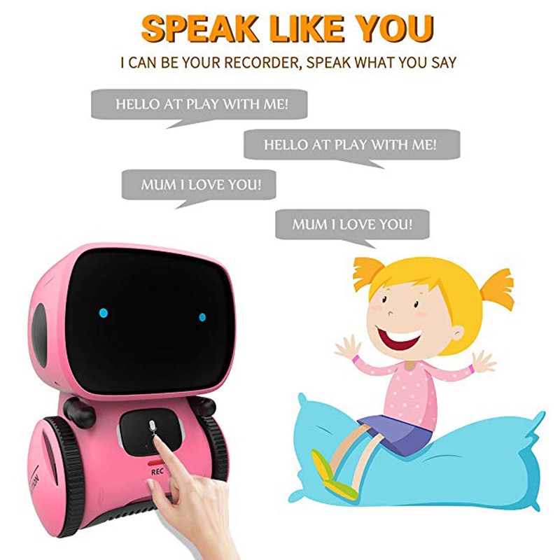 Smart Pink Robot Intelligent Robotic Toys Repeating Recorder Touch Control Voice Control Toy for Kids Christmas