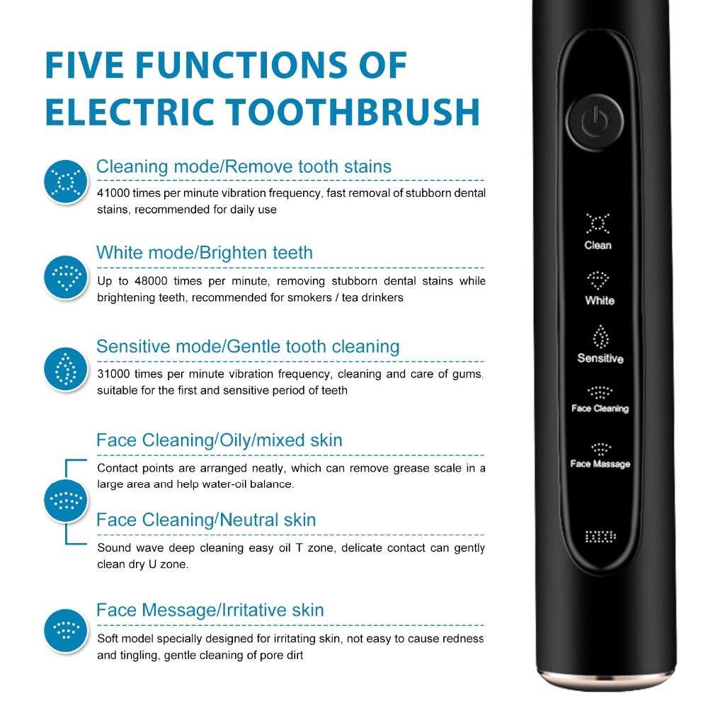 OBELLA T10 Electric Toothbrush 5 Modes USB Fast Charging Tooth Brush Adult Waterproof Toothbrush Face Cleaning Machine
