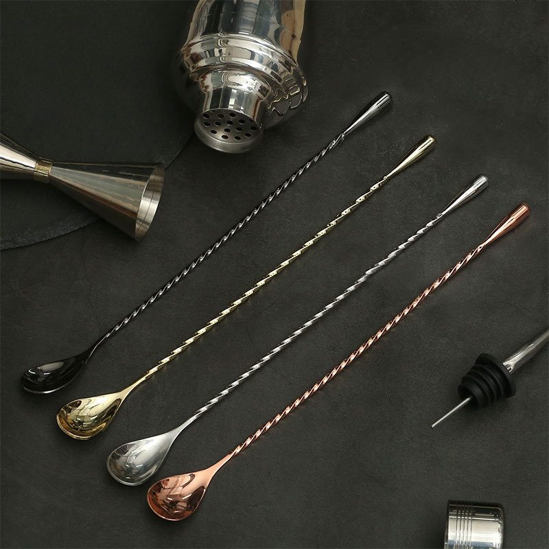 Stir Spoon Stainless Steel Mixing Cocktail Spoon Spiral Pattern Tools Bar Teadrop Spoon 30/40/50cm Bar Tool