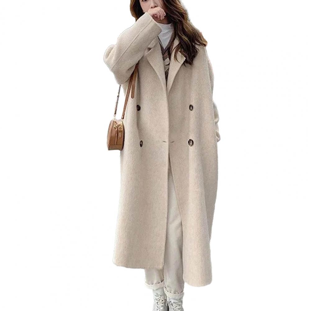 Vrouwen Wollen Jas Double-Breasted Herfst Winter Mode Losse Lange Trenchcoat Retro Losse Vrouwelijke Overjas Dames Windscherm: L / green