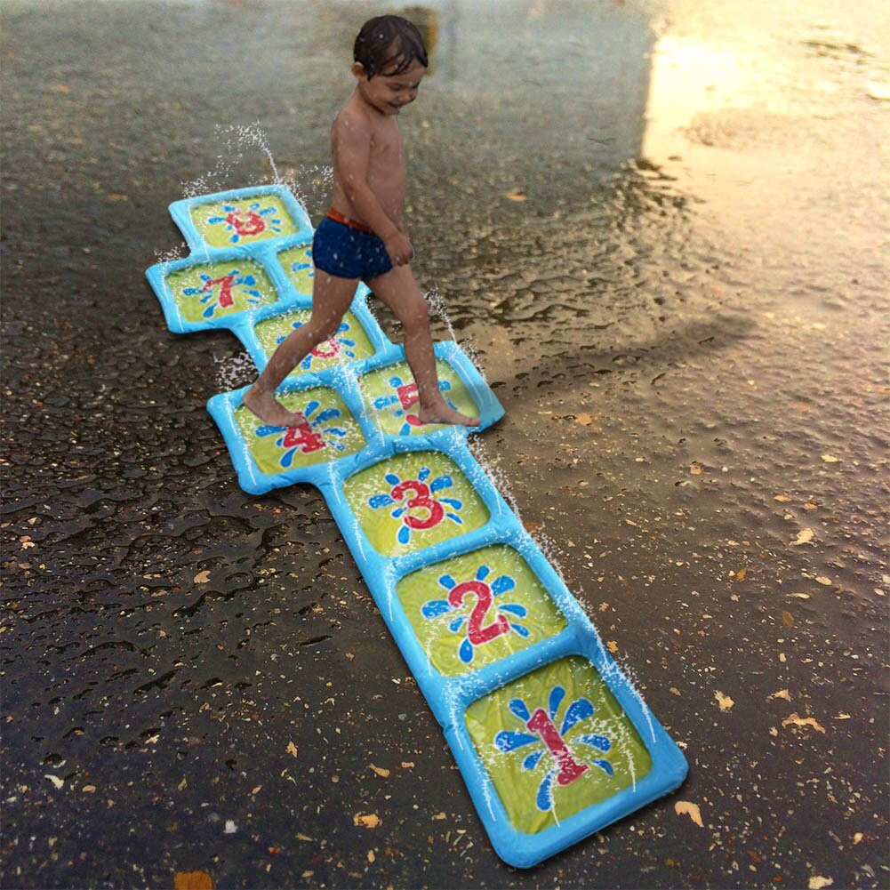 Water Play Hopscotch Mat Inflatable Play Mat with Water Sprinklers Garden Game for Outdoor Kids DO2