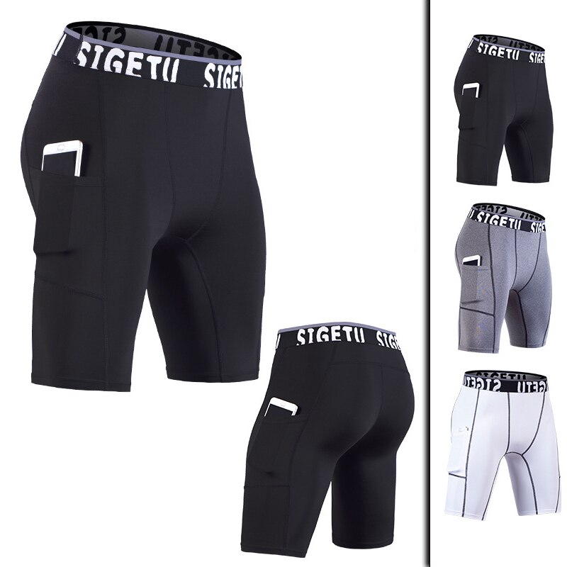 compression shorts men's fitness shorts football mobile phone pocket fitness sports running shorts quick dryGYM