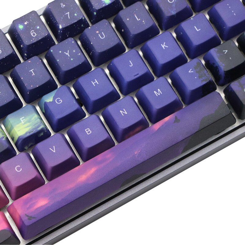 71 Keys PBT Keycap Dye-Sublimation Mechanical Keyboard Keycaps Purple Dawn Light Key Cap for MX Switches Keyboard